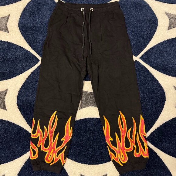 Palm Angles Garment Dye Flames Black Sweatpants Mens Large - Picture 1 of 3